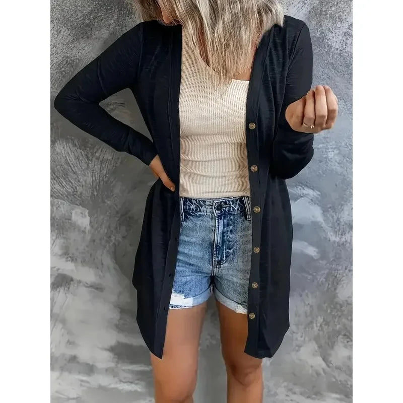 Plus Size New Women's Fashionable V-Neck Solid Color Cardigan Women Casual Sweater Autumn/Winter Long Sleeve Shirt