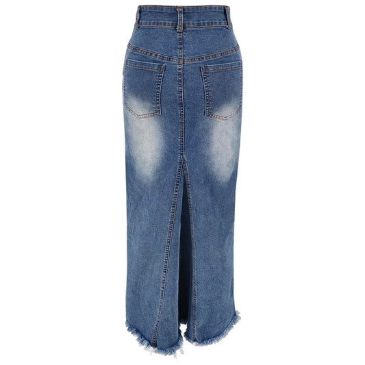Benuynffy Vintage Hip Wrap Mermaid Hem Denim Skirt Women's 2025 Spring Summer High Waist Y2k Casual Raw Hem Jean Long Skirts