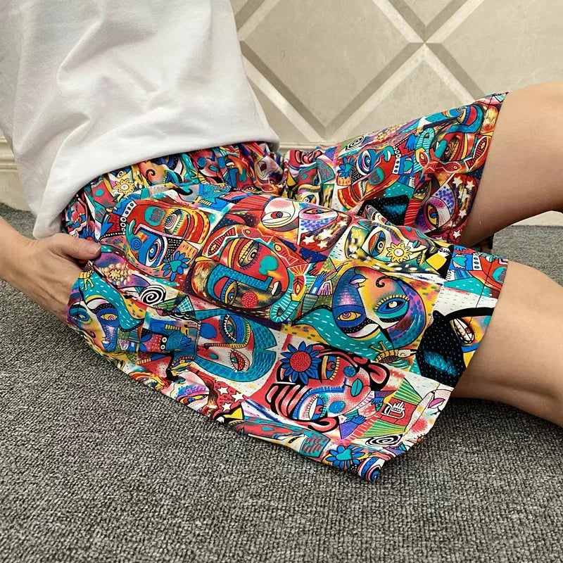Women Casual Shorts Printing Tropical Floral , Beach Bottoms, Plus Size, Home Cotton Printing, Loose Beach Bottoms