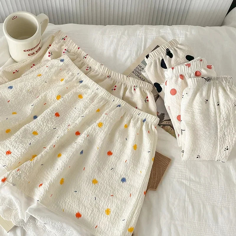 Women Shorts Summer Homewear Love Printed Lace Panties Pajamas Bottoms Fashion Safety Short Pants Girls Loose Sleeping Pants