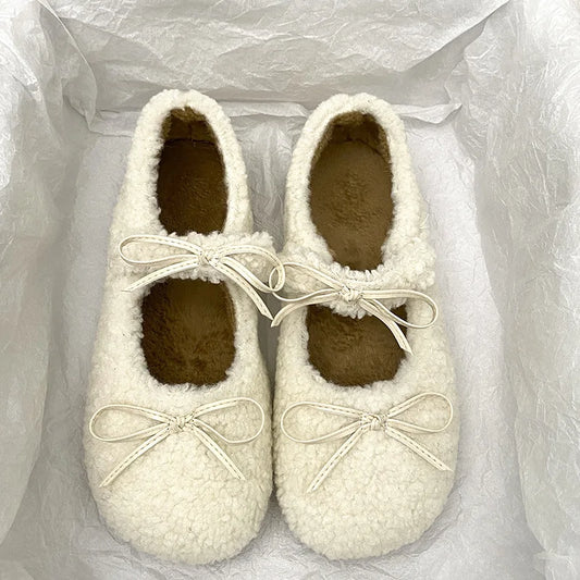Autumn Winter Short Plush Low Heel Pumps Women's Fur Cozy Round Toe Loafers Sweet Comfortable Outwear Ballet Flats Size 35 40