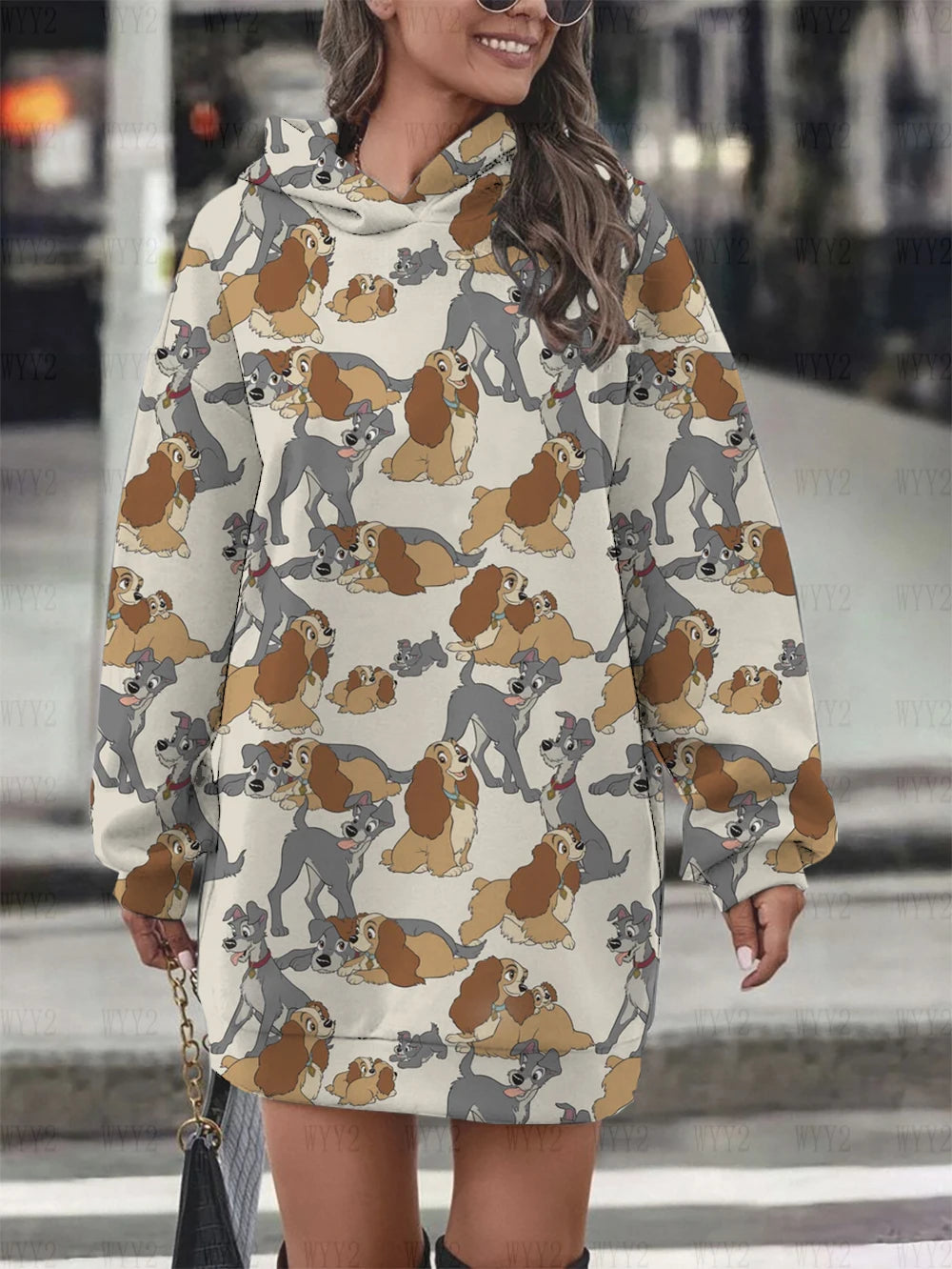 2024 new Disney series print hooded pullover casual cartoon ladies party dress fashion street autumn and winter sweatshirt
