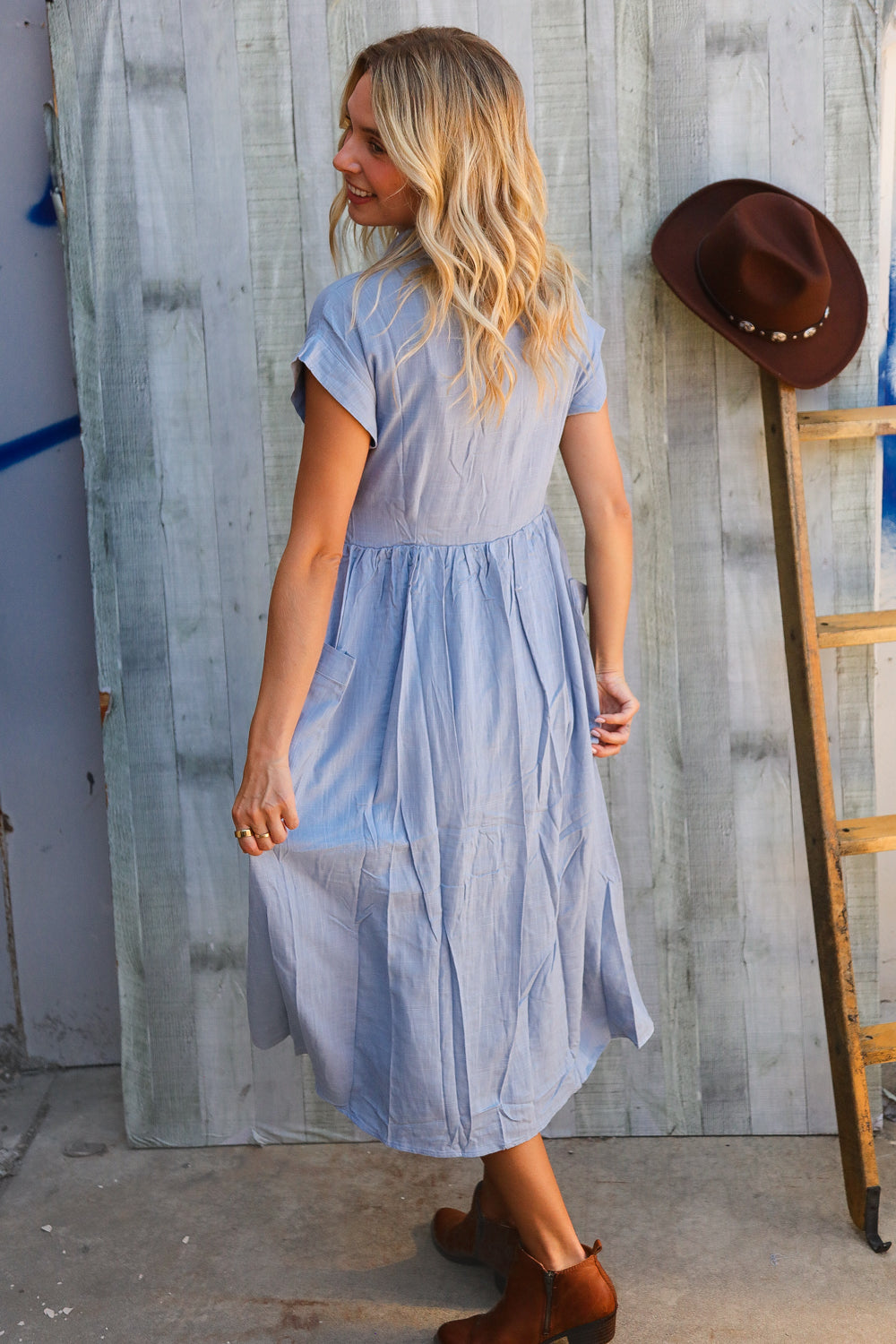 Everyday Chic Denim Blue Button-Down Collared Swing Dress