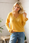 Casual Living Sunflower Henley Cuff Sleeve Side Slit Pullover