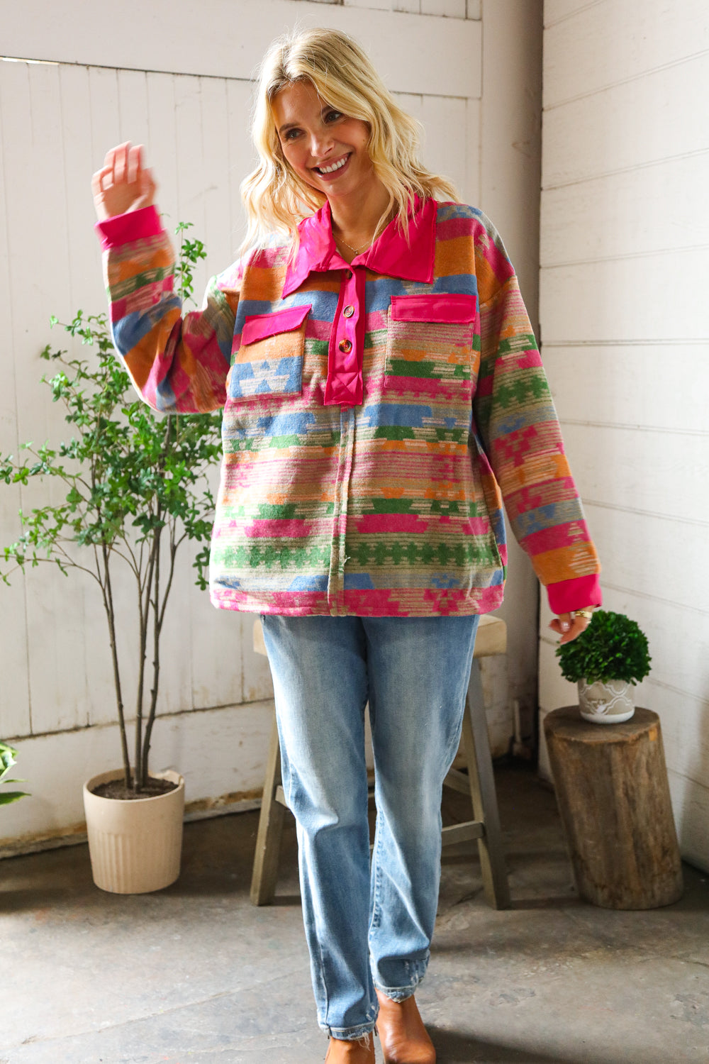 Painted Desert Button Up Pocketed Pullover