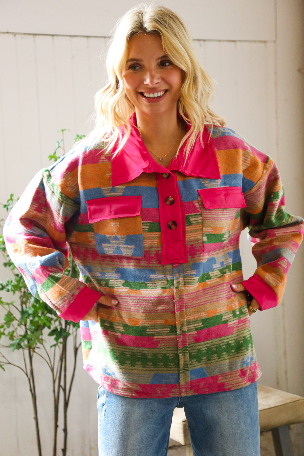 Painted Desert Button Up Pocketed Pullover
