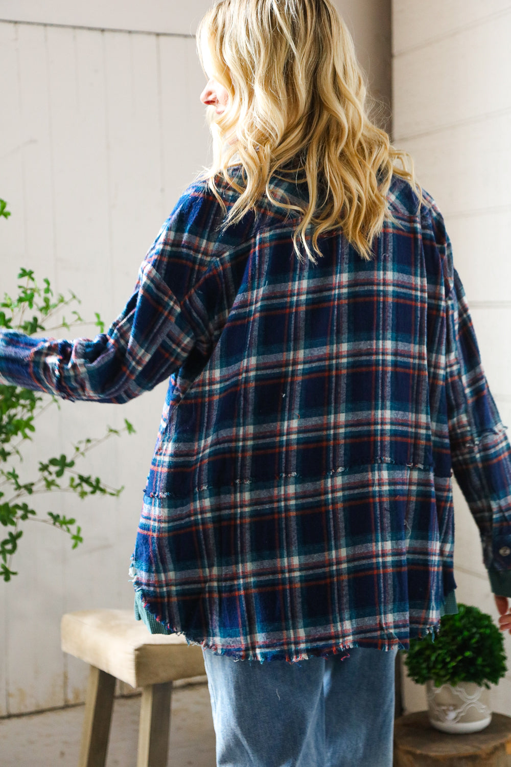 Cooler Days Navy Cotton Flannel with Thermal Trim