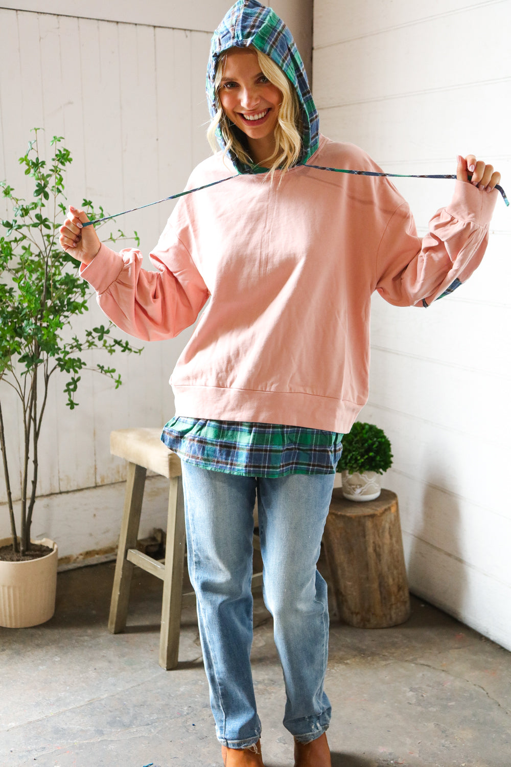 One Starry Night Flannel Hoodie with Elbow Detail