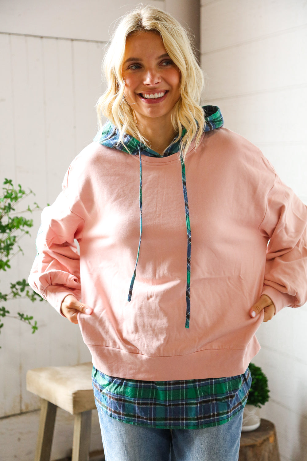 One Starry Night Flannel Hoodie with Elbow Detail