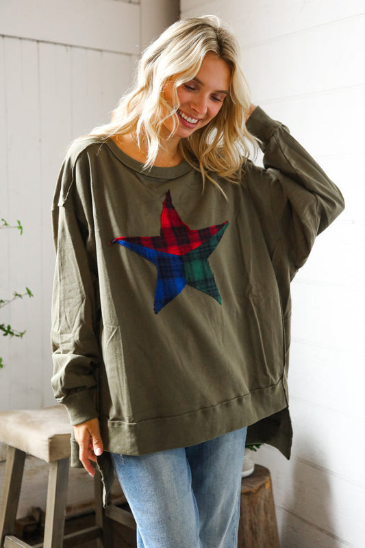 North Star Threads Olive and Plaid Pullover