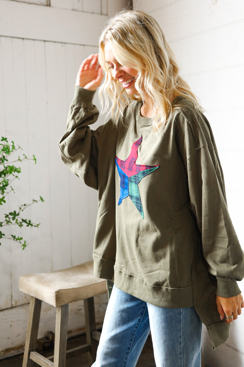 North Star Threads Olive and Plaid Pullover