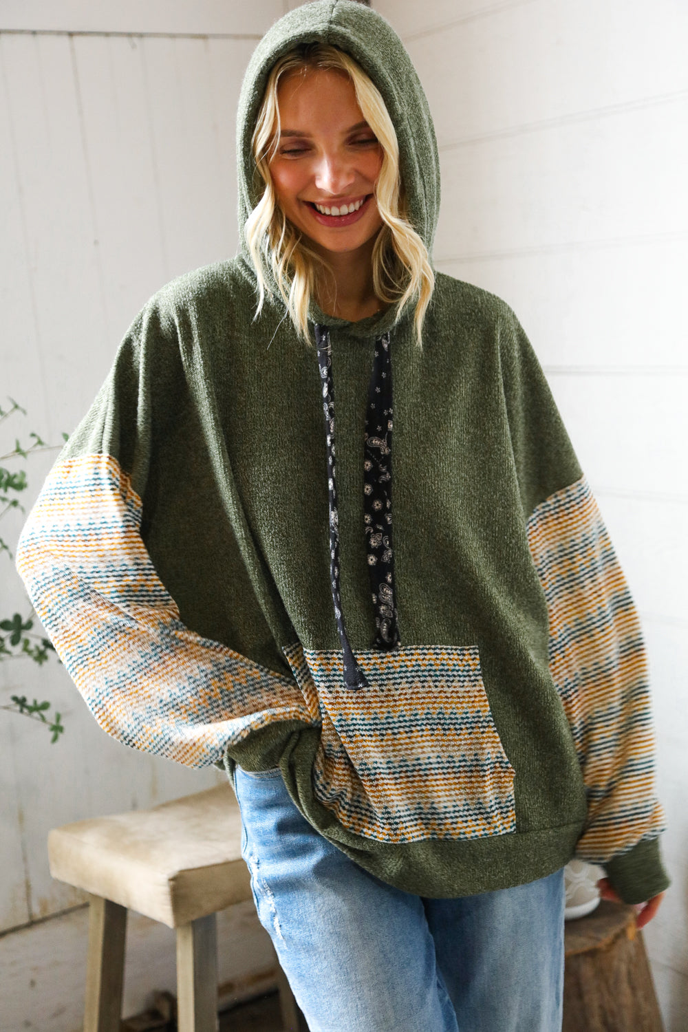 Pop of Fun Hacci Color Block Sweater Hoodie