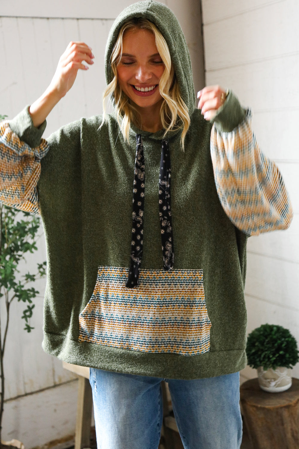 Pop of Fun Hacci Color Block Sweater Hoodie