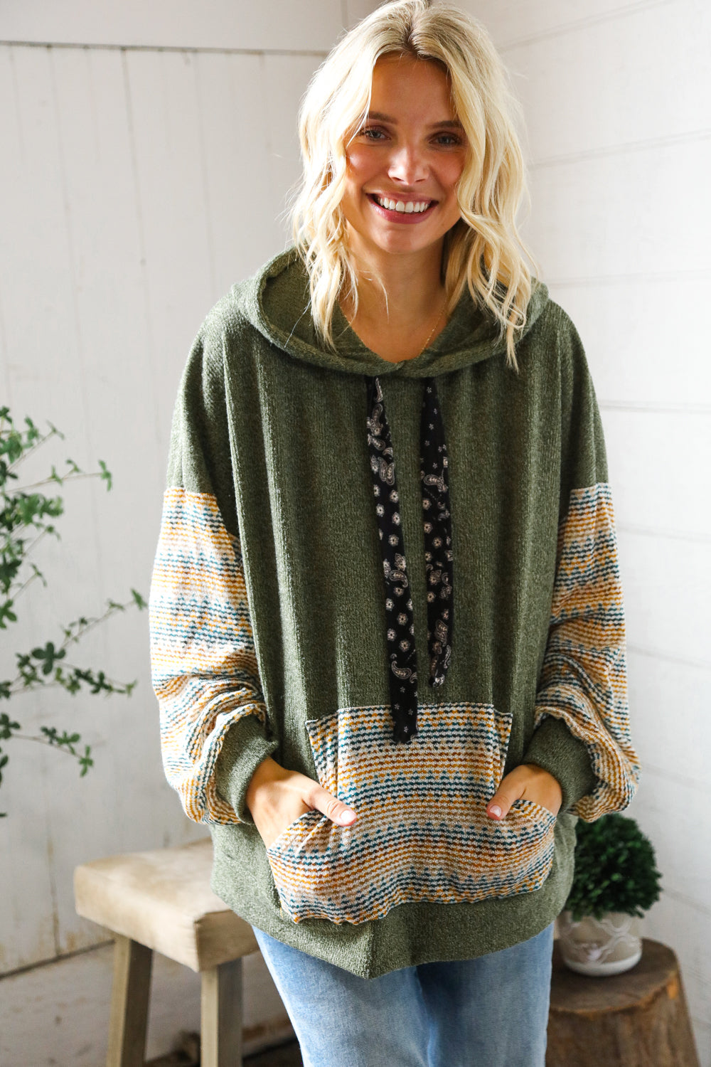 Pop of Fun Hacci Color Block Sweater Hoodie