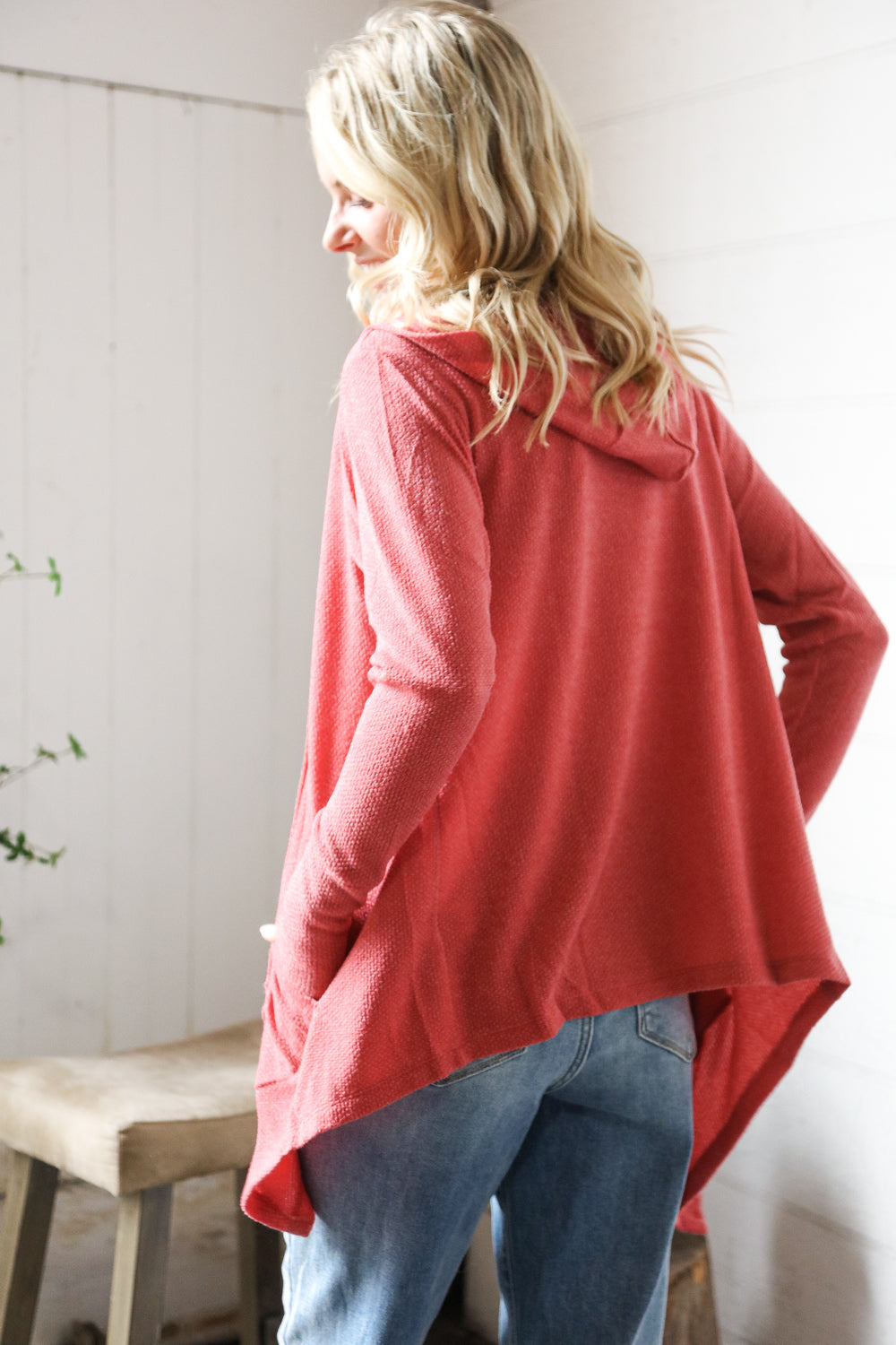 Chilling On A Sunday Thermal Draping Open Hoodie