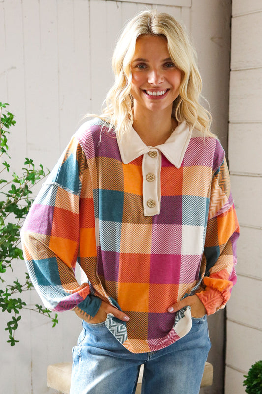 Berry Bright Days Patchwork Collared Reverse Seem Placket