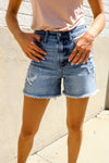 Judy Blue Medium High Rise Distressed Frayed Hem Shorts
