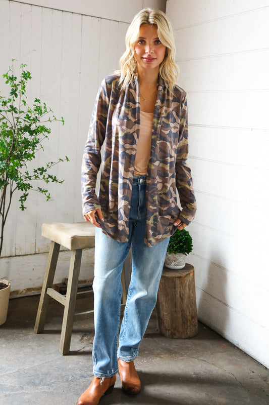 Stand Out Camo Cozy Open Cardigan