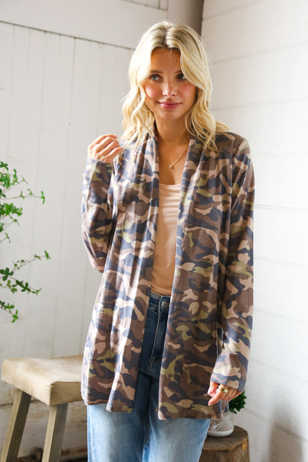 Stand Out Camo Cozy Open Cardigan