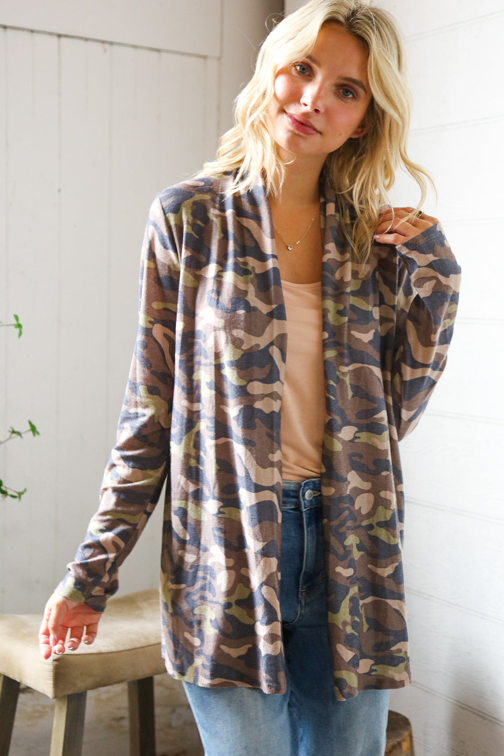 Stand Out Camo Cozy Open Cardigan