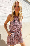 Lock Eyes Mauve Animal Print Halter Neck Button Romper