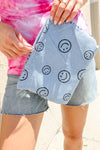 Baby Blue Smily Face Cloth Zipper Ribbed Travel Bag