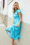 Find Love Blue Boho Print Flutter Sleeve Fit & Flare Dress