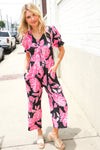 Spring Vibes Black Floral Print Ruffle Sleeve Wide Leg Jumpsuit