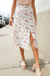 Put Together Ivory Front Slit Floral Print Lined Midi Skirt