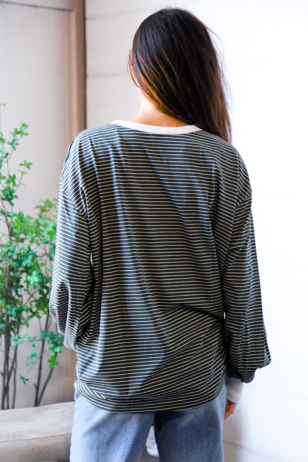 Greener Days Stripe Pullover with Ivory Cuffs