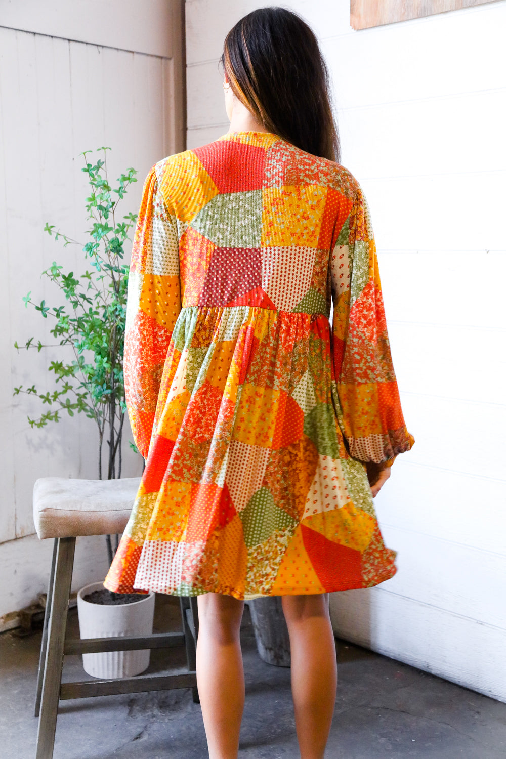 Harvest Patchwork Dreams Thermal Babydoll Bubble Dress