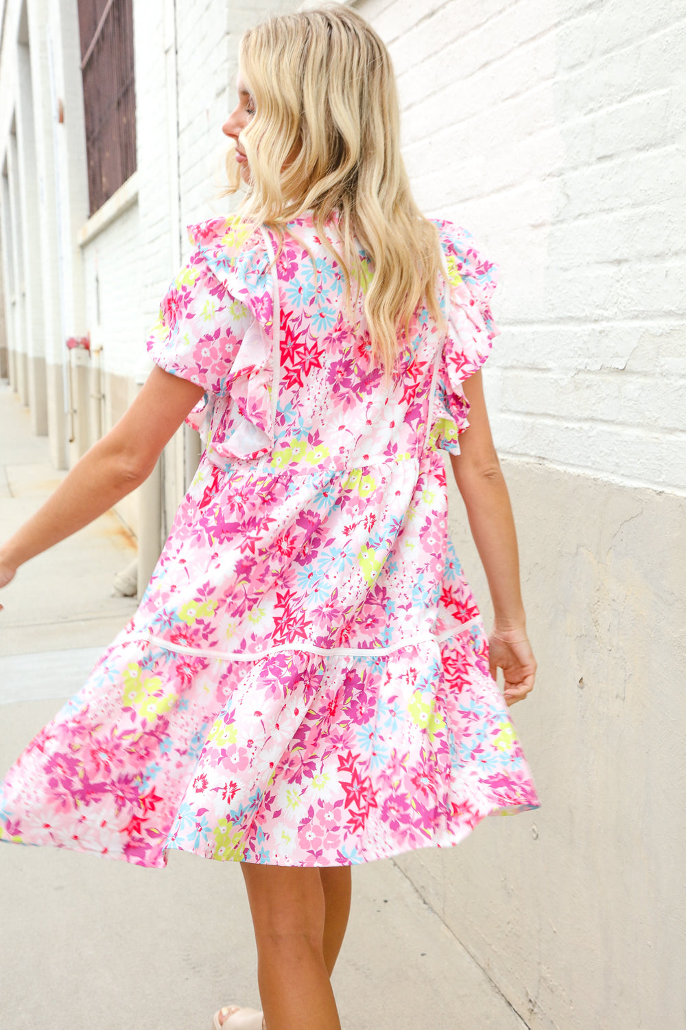 Feeling Femme Pink Floral Print Contrast Binding Babydoll Dress