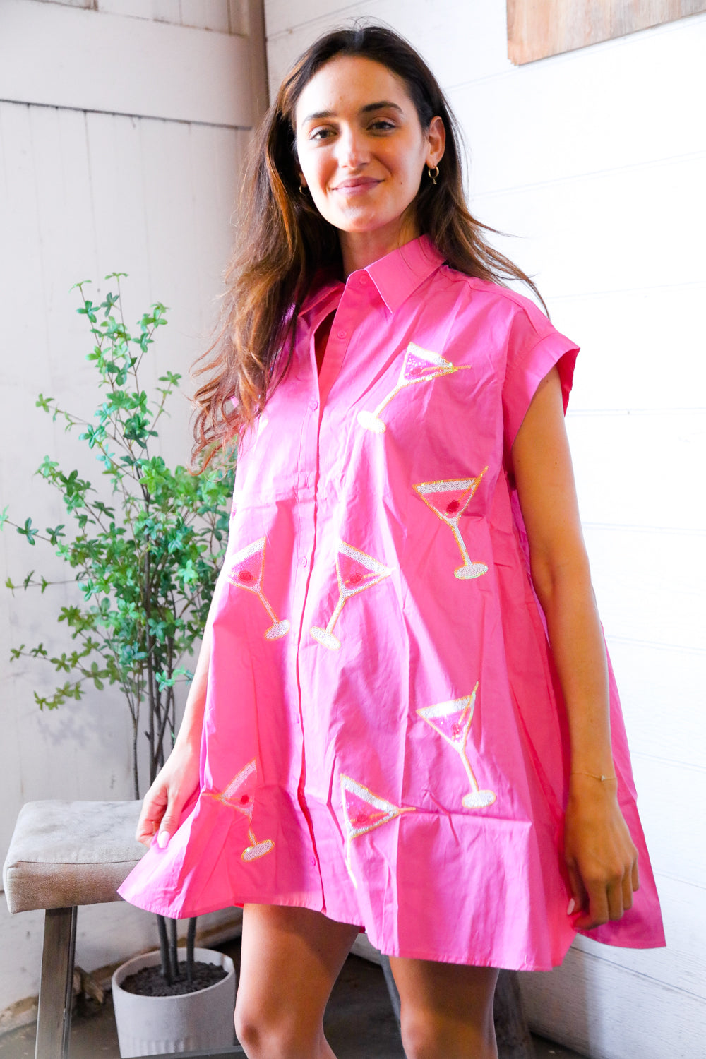 In A Pink Martini Mood Sequin T Shirt Dress
