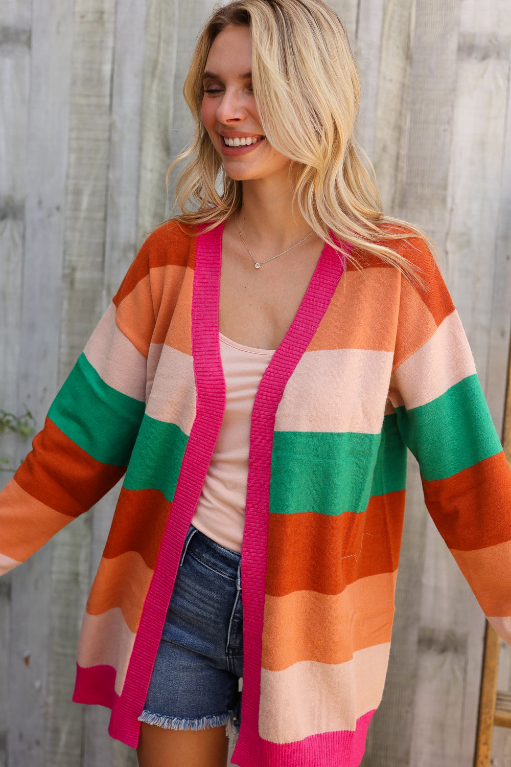 September Nights Color Block Open Long Cardigan