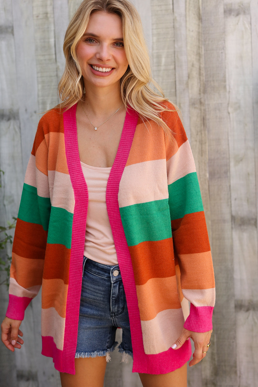 September Nights Color Block Open Long Cardigan