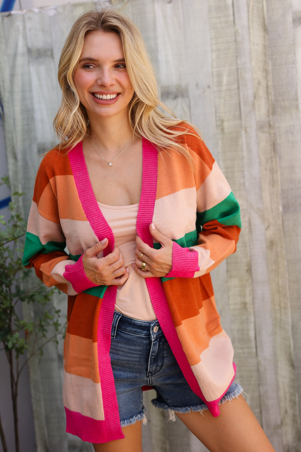 September Nights Color Block Open Long Cardigan