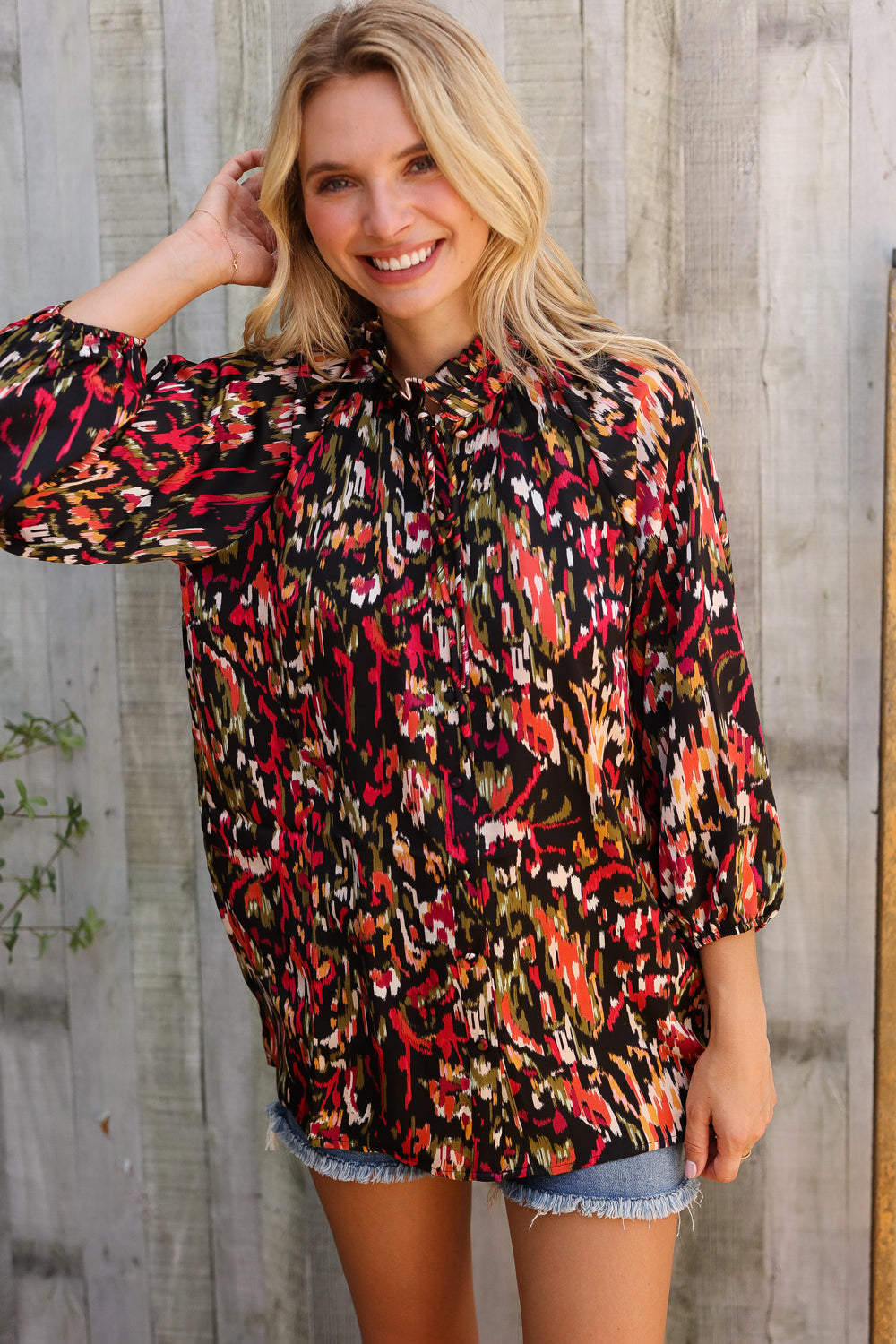 Evening Sunset Scribble Button Down Blouse