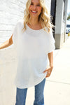 Stand Out White Loose Knit Dolman Top/Coverup with Crochet Details