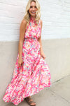 Sunny Days Abstract Print Smocked High Neck Sleeveless Maxi