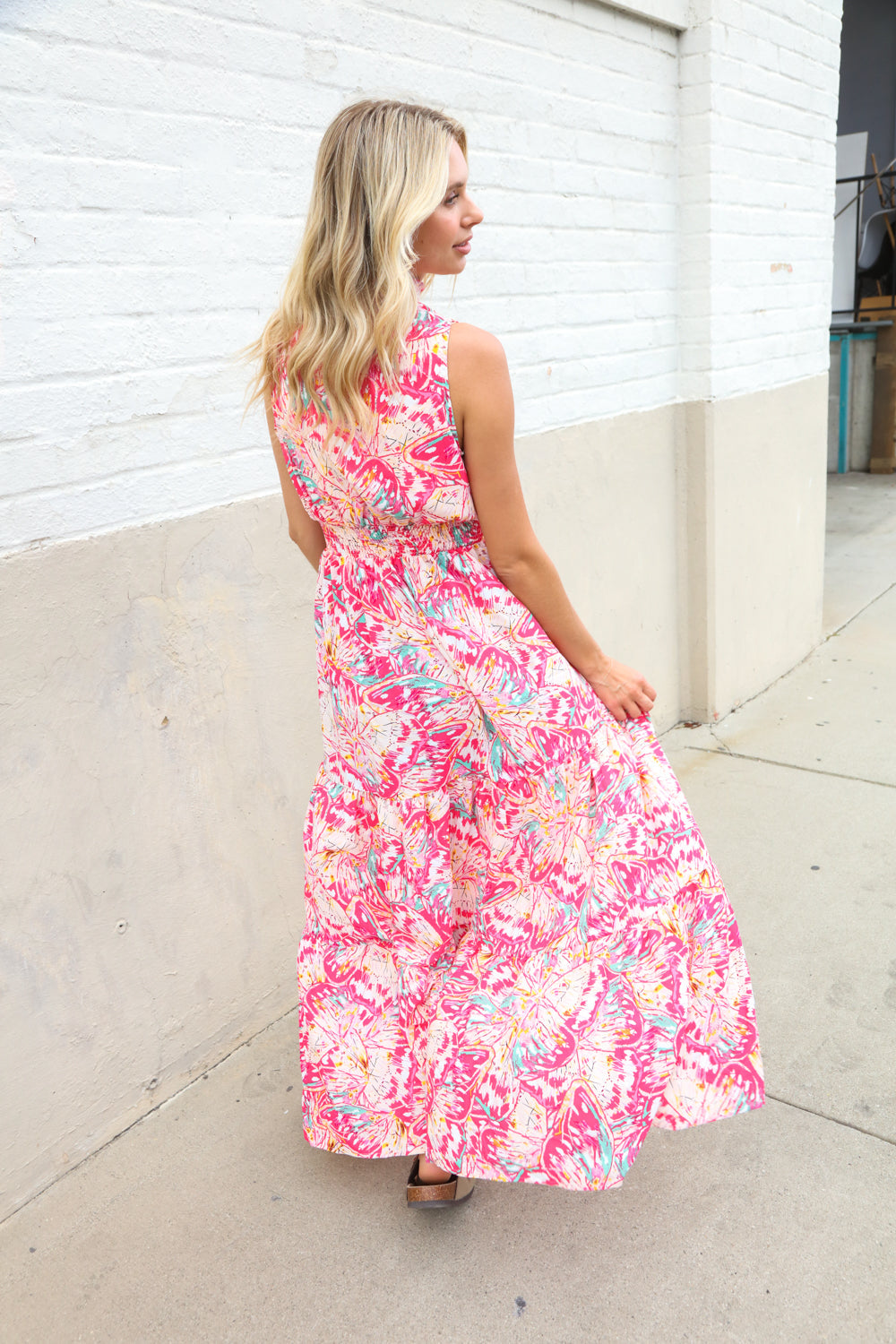 Sunny Days Abstract Print Smocked High Neck Sleeveless Maxi