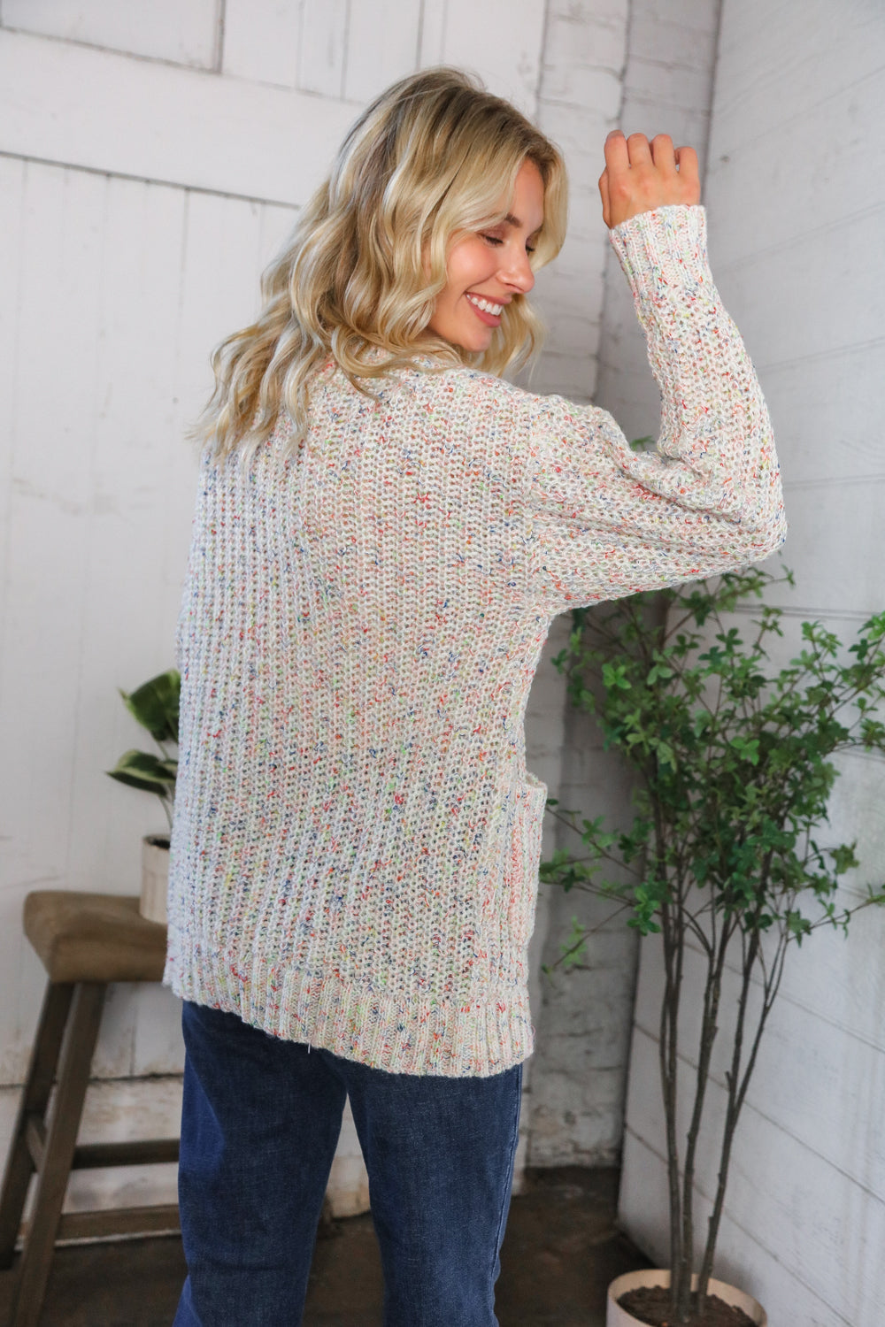 Cozy in Confetti Pocketed Button Cardigan