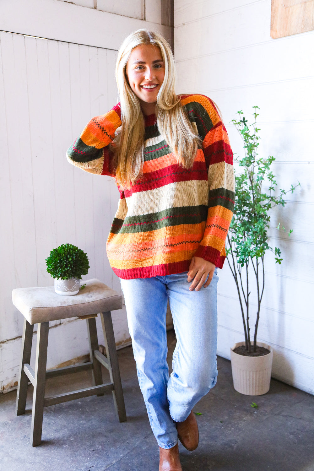 Harvest Hues Multi Stripe Thick Sweater