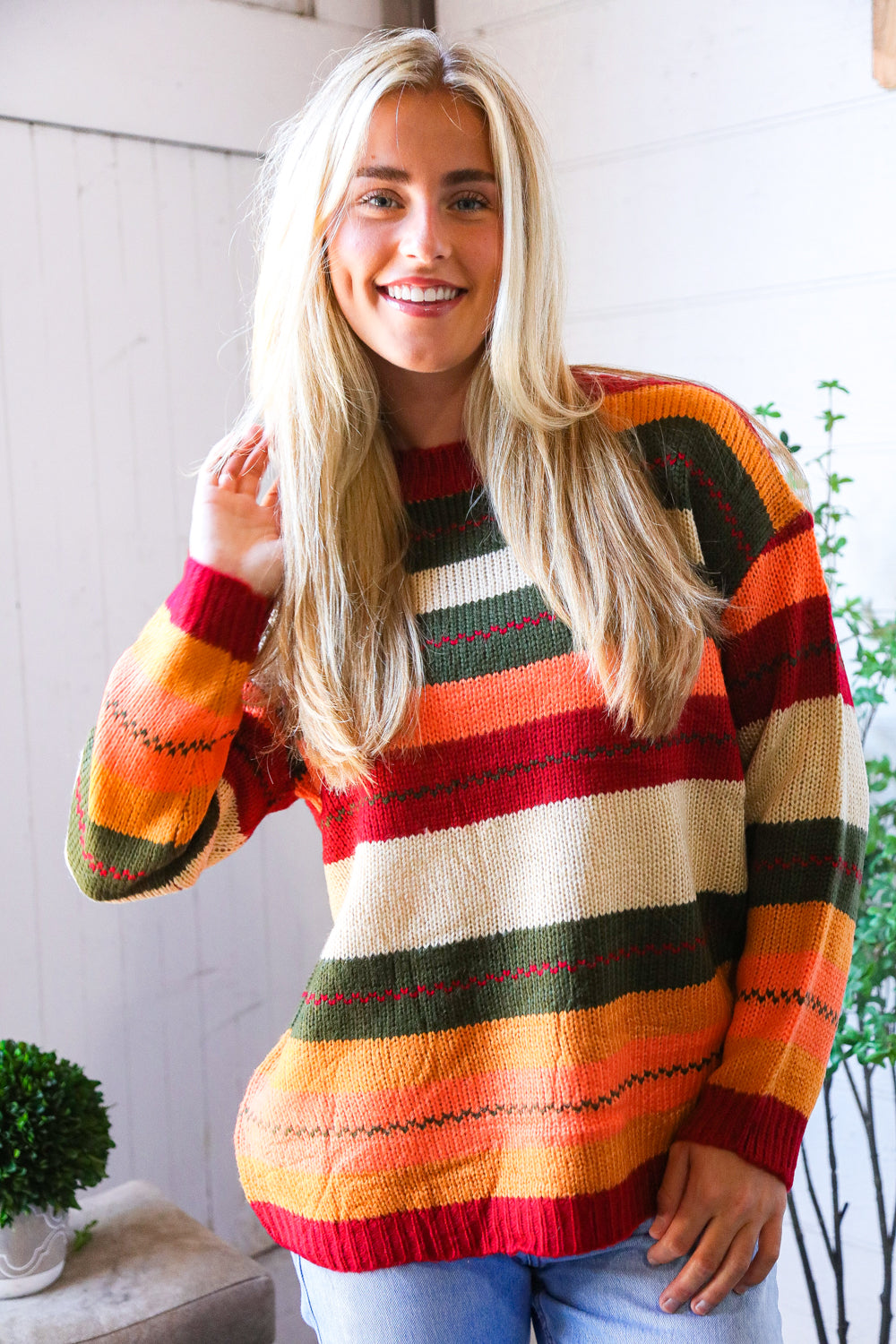 Harvest Hues Multi Stripe Thick Sweater