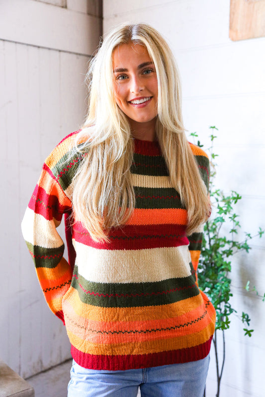 Harvest Hues Multi Stripe Thick Sweater
