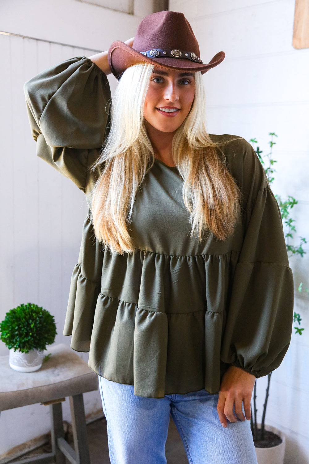 Take Me Home Olive Babydoll Oversized Blouse