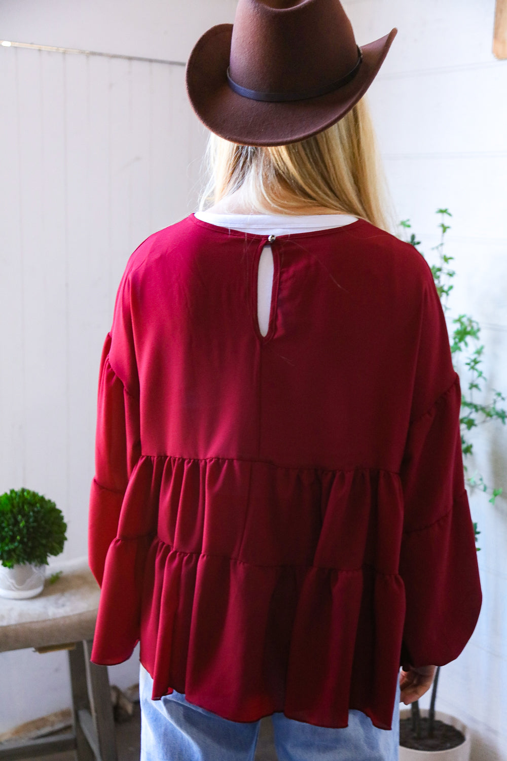 Take Me Home Wine Babydoll Oversized Blouse