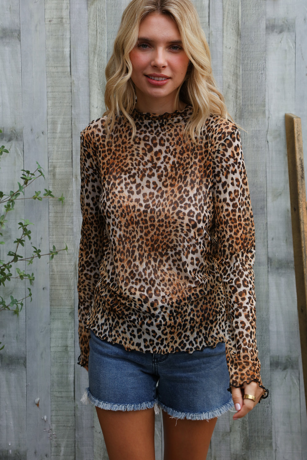 Feeling Bold Taupe High Neck Leopard Print Semi-Sheer Top