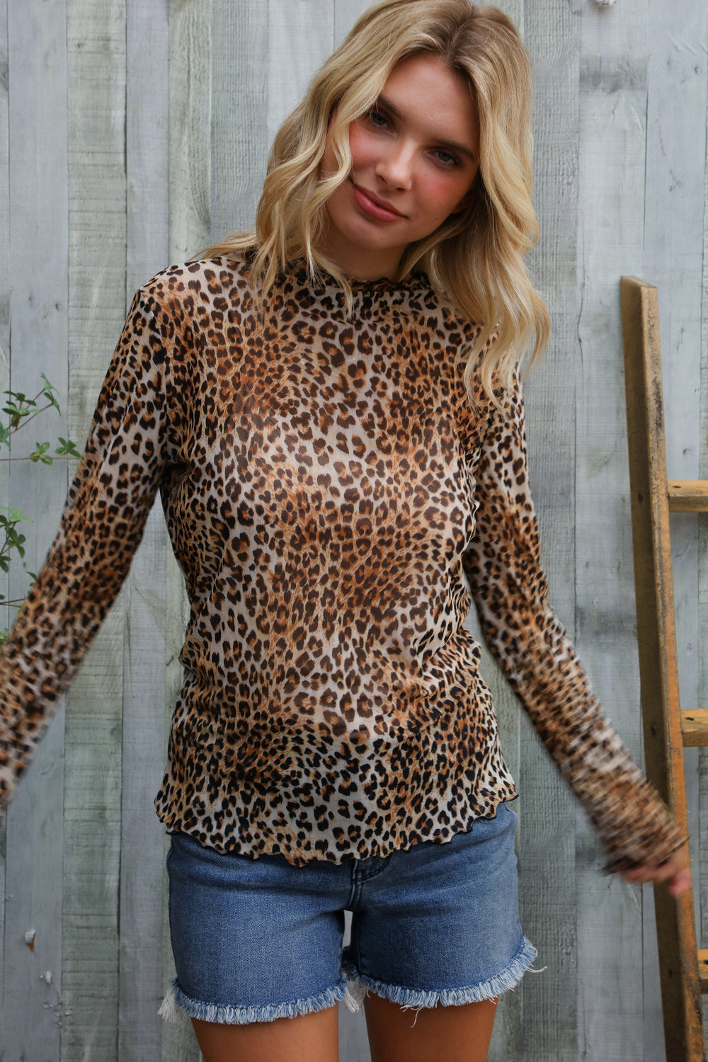 Feeling Bold Taupe High Neck Leopard Print Semi-Sheer Top