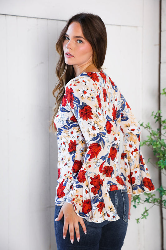Tea Time Floral Bell Sleeve Top