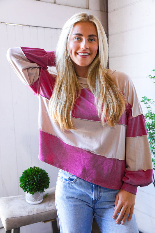 At the Block Party Magenta Loose Fit Pullover